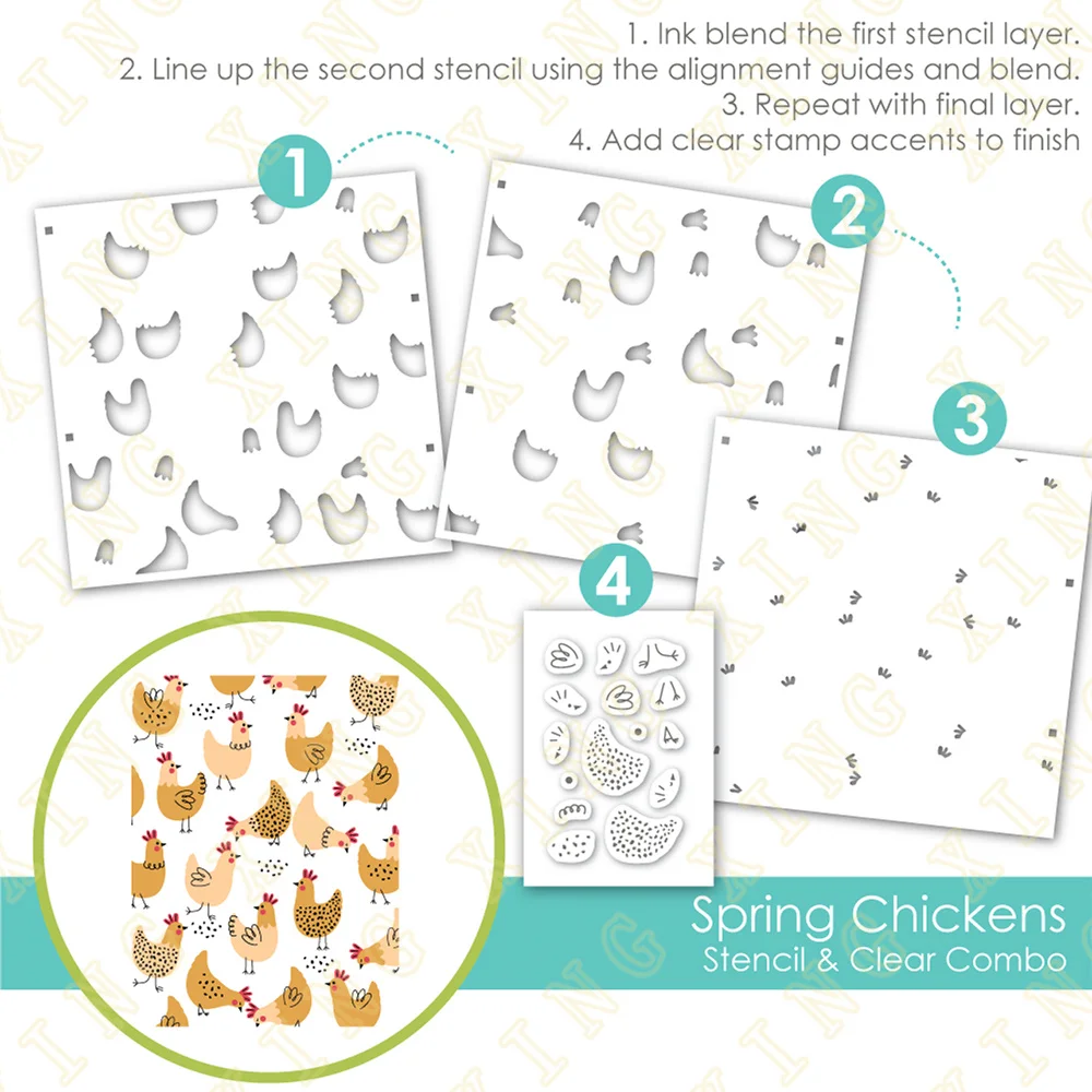 

Spring Chickens Stencil & Clear Combo Stamps DIY Scrapbooking Card Stencil Paper Cards Handmade Album Stamp Die Sheets New