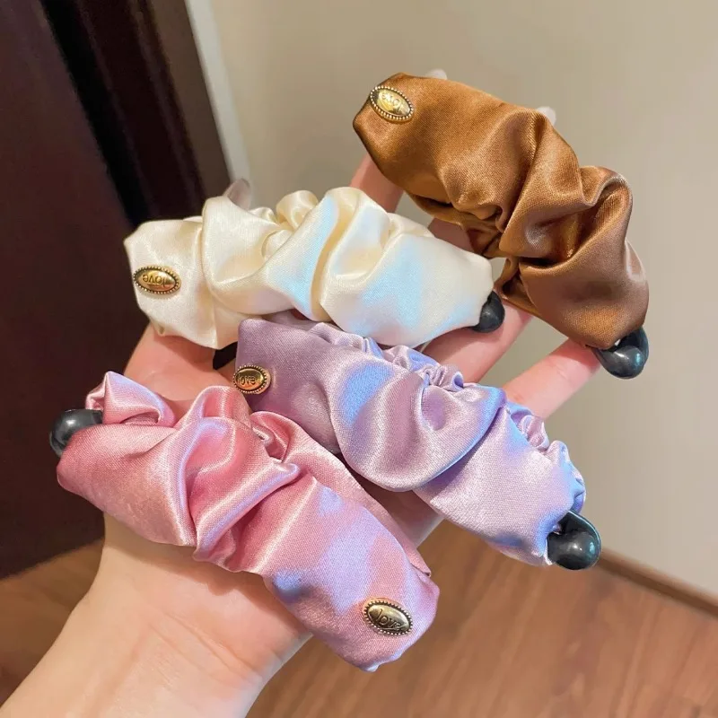 Korean Style Solid Color Silk Gold Label Hair Claw Women Girls Elegance Sweet Hairpin Barrette Simple Fashion Decor Hair Clips