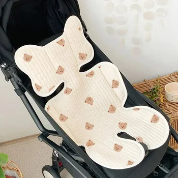 Cuscino per Passeggino con Ricamo Orso e Coniglio, Materassino Traspirante in Cotone per Tutte le Stagioni, Accessori per Carrozzina Neonato