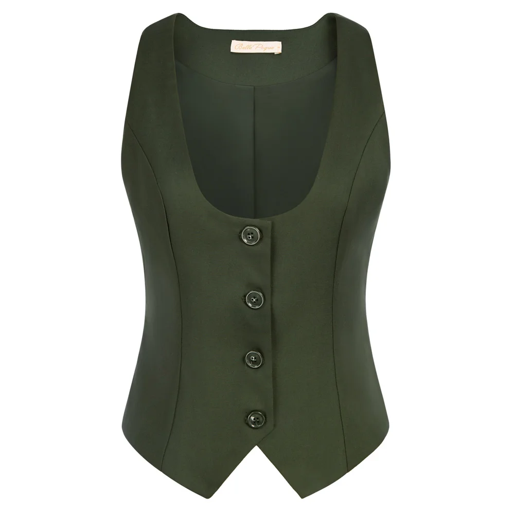 

Belle Poque Women Solid Color Single Breasted Waistcoat Vintage Handkerchief Hem Vest Coat Formal Dressy Suit Vest A30