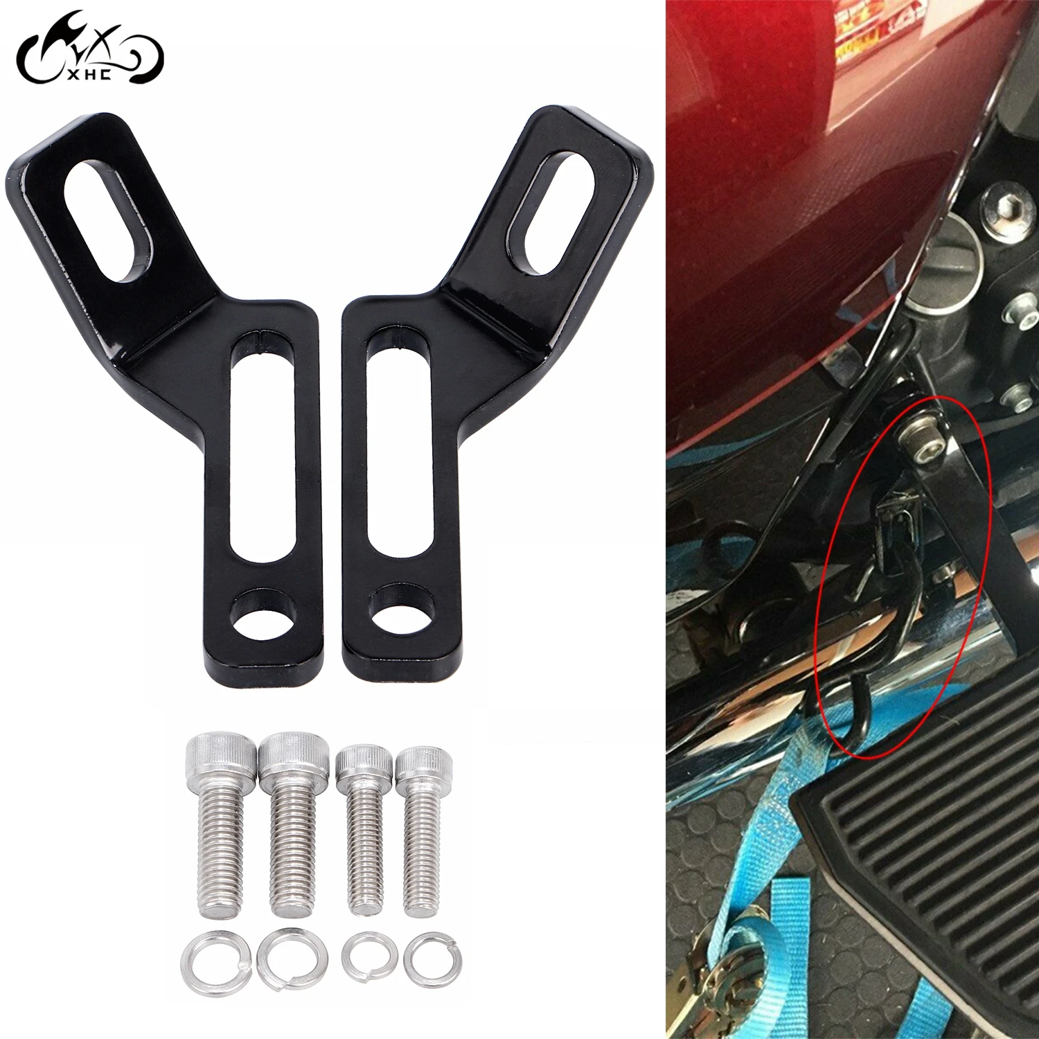 Motorcycle Black Rear Foot Peg Tie Down Brackets Kit Fit For Harley