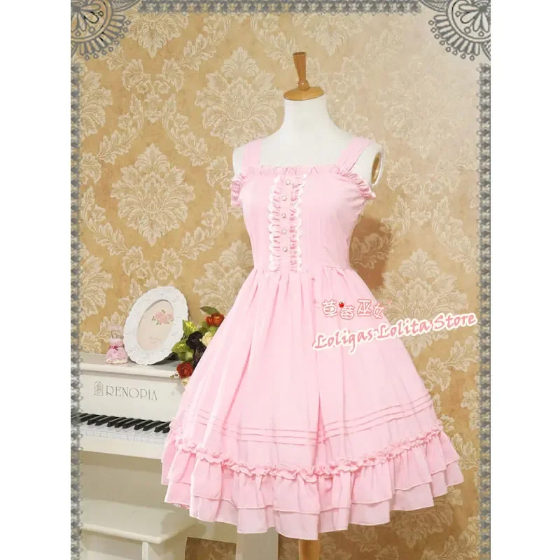 Classic Lolita Sleeveless Chiffon Dress Sweet Ruffled Midi Dress