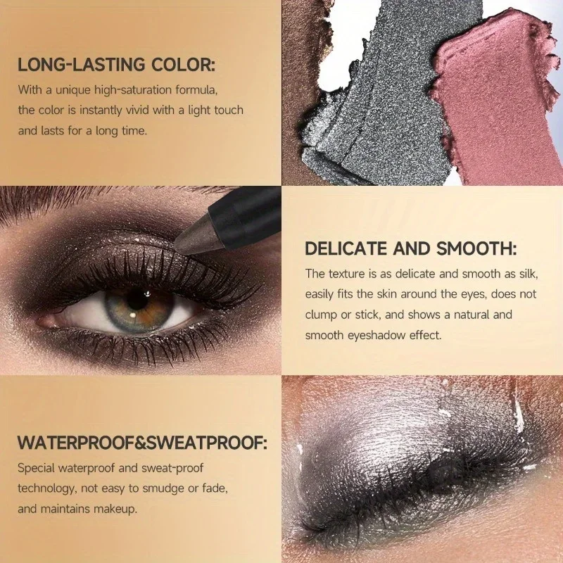 Smoky Eyeshadow Pencil Stick Waterproof Pearlescent Metallic Glitter Eye Shadow Highlighter Pen Makeup Tool