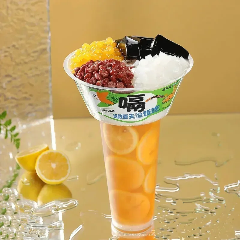 50pcs 500/700ml Disposable Food Cola Cup Thick Plastic Walking Hot Pot Cups Cold Drink Fruits Cup Holder Bowl Vegetable Cups