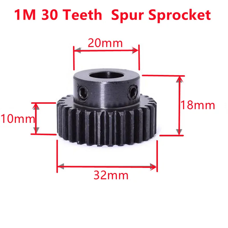 

2PCS 1M 30 Teeth Spur Sprocket Gear Bore 6/8/10 /12/14 mm Motor Gear Carbon Steel Black Metal Gear for CNC Machine