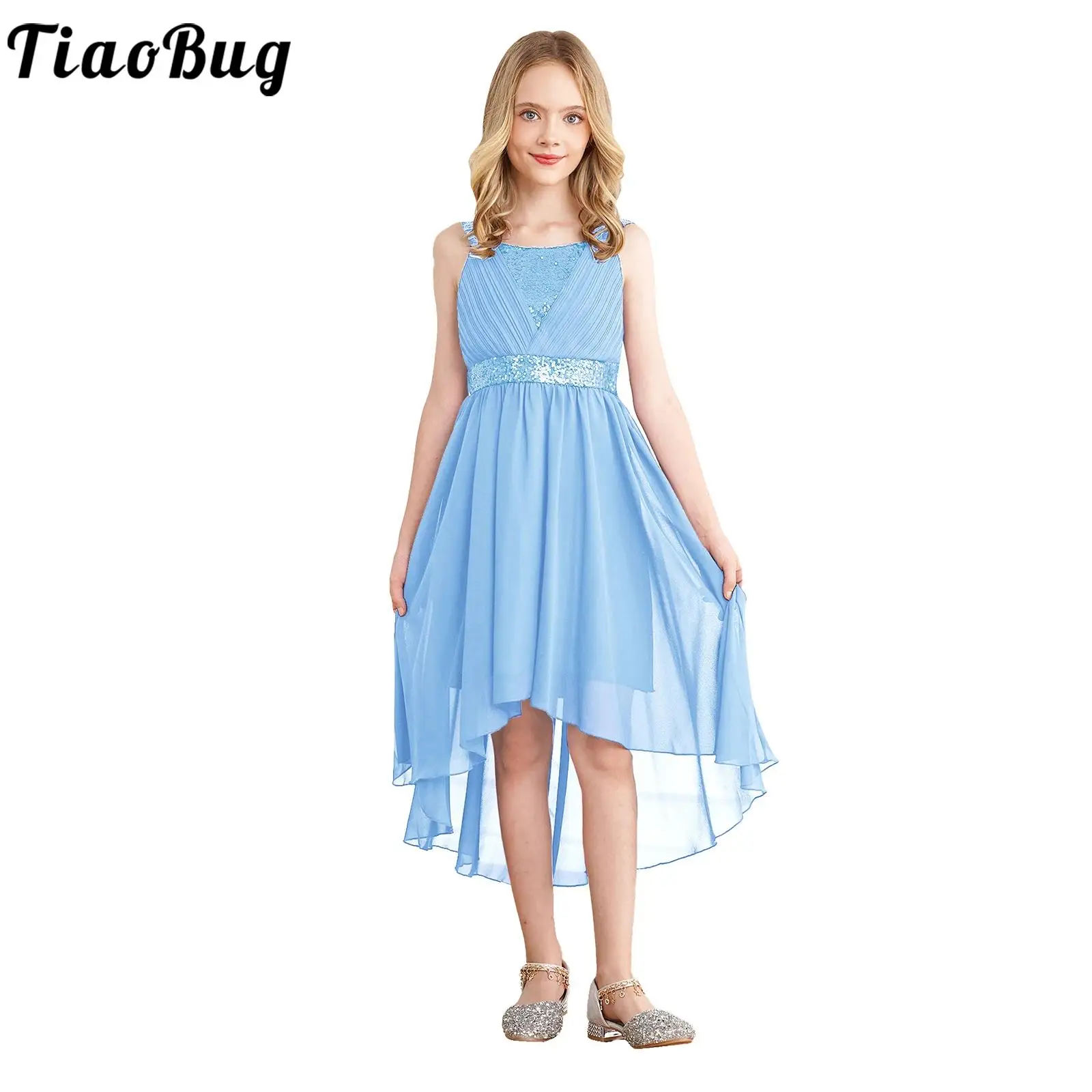 Children Flower Girls Princess Dress Sleeveless Shiny Sequin