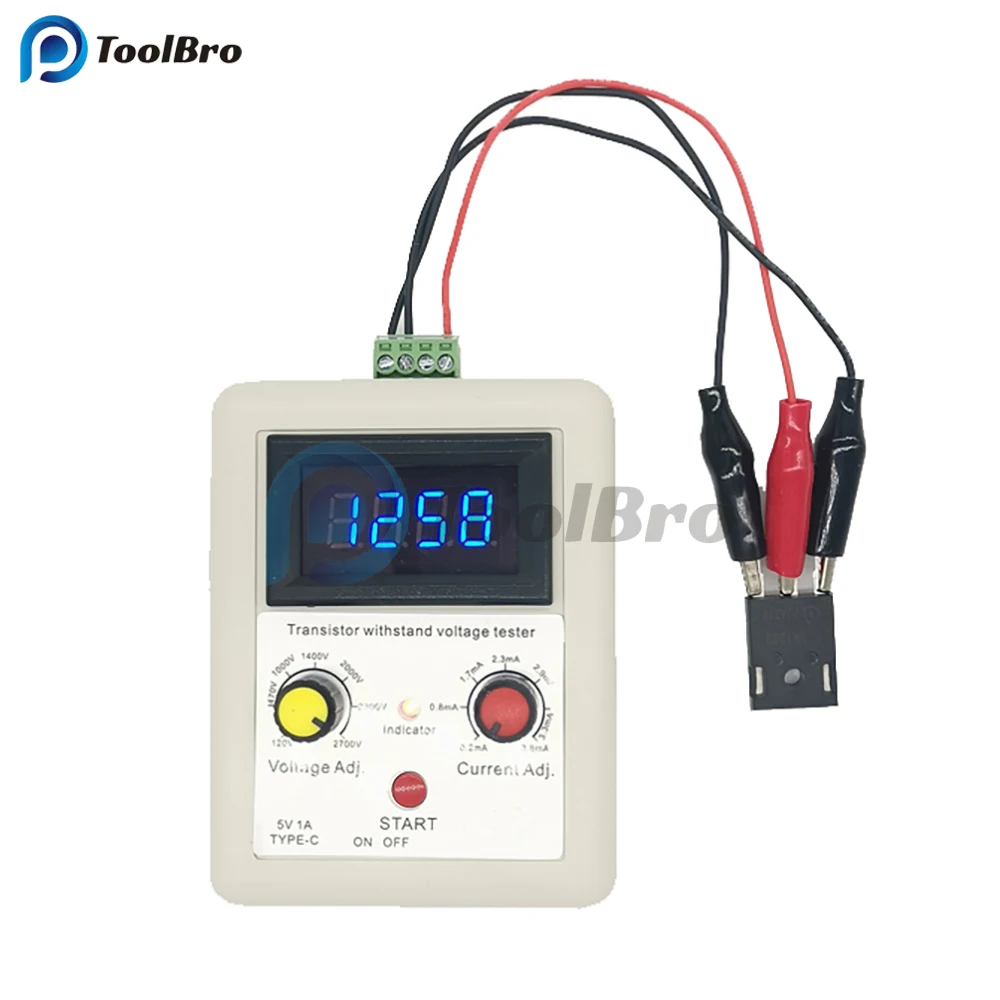 Transistor Tester Type-C Digital Transistor Withstand Voltage Tester DC 120-2700V 0.2-3.8mA MOSFET Triode IGBT Diode Rectifier Capacitor Meter