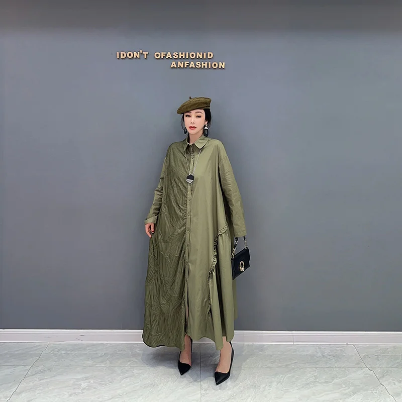 

2023 Spring New Color-blocking POLO Neck Shirt Dress