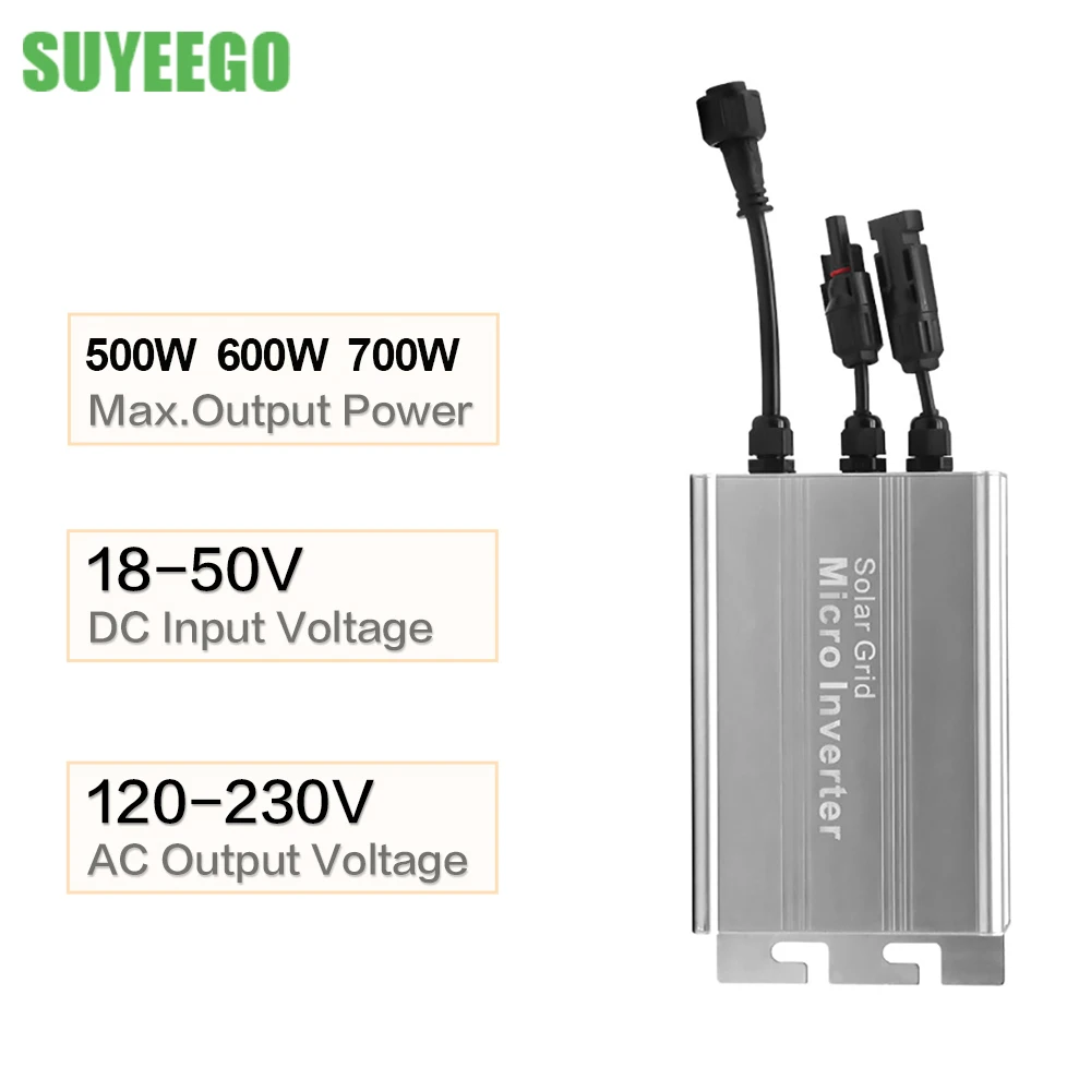 

SUYEEGO Micro Solar Inverter 500W 600W 700W Solar PV Modular Grid Tie Micro Inverter system 18-50V DC to AC 110-230V Auto Output