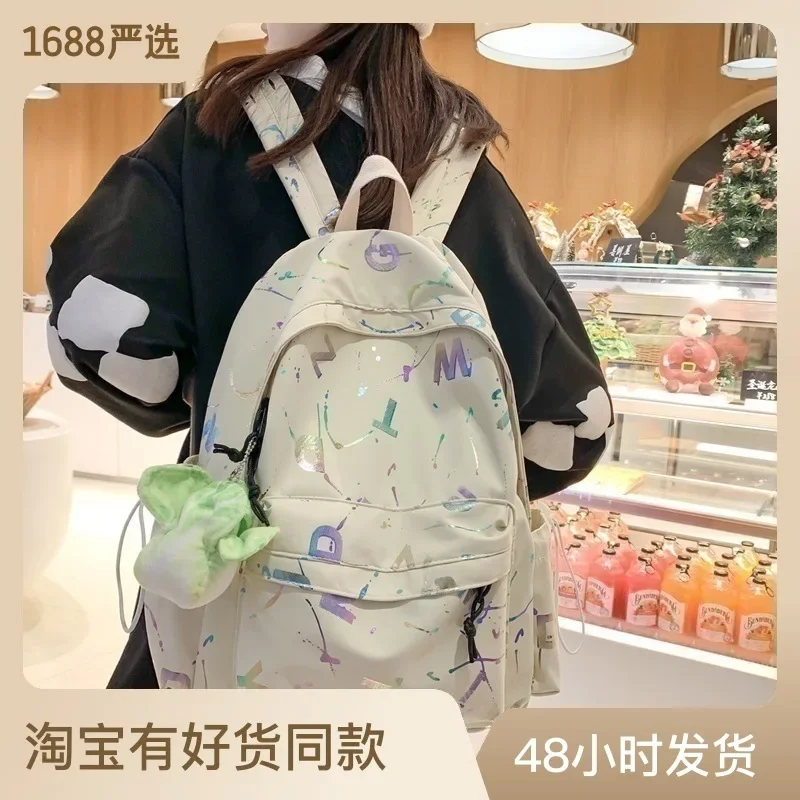 

New Alphabet Printed Backpack for Campus Versatile Small Fresh Backpack for Junior High School Students Cute Schoolbag for Women