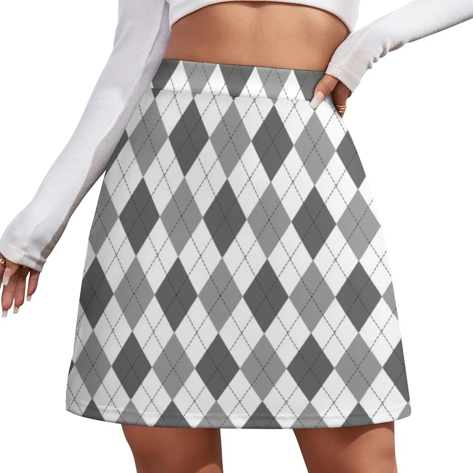 Grey: Argyle Pattern Mini Skirt skirt for women Woman short skirt shorts [fila]argyle pattern men s drawers