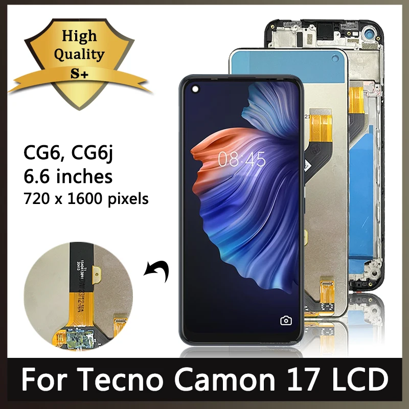 

6,6 "экран для Tecno Camon 17, ЖК-дисплей, экран, сенсорная панель, дигитайзер для Tecno Camon17 CG6 CG6j, ЖК-дисплей с рамкой