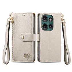 Premium Wallet Case with Zipper Pocket and Wrist Strap - Flip Card Holder Purse - Moto Edeg 40 (Grey)