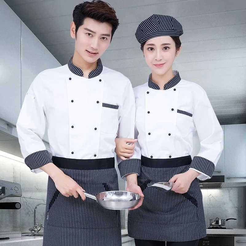 C767 Chef's Work Clothes Long Sleeve Pastry Chef Uniform Waiter Coat Outfit  Kitchen Work Jackets Cook Wear Plus Size - AliExpress