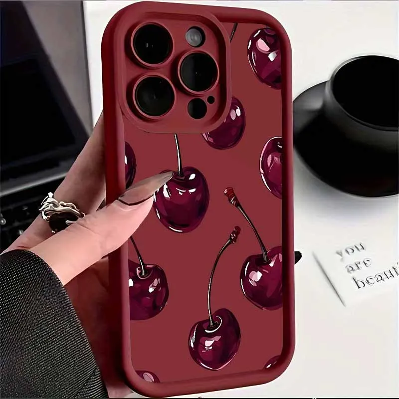 Fashionable Red Cherry Eyes Ladder Lanyard Soft Phone Case