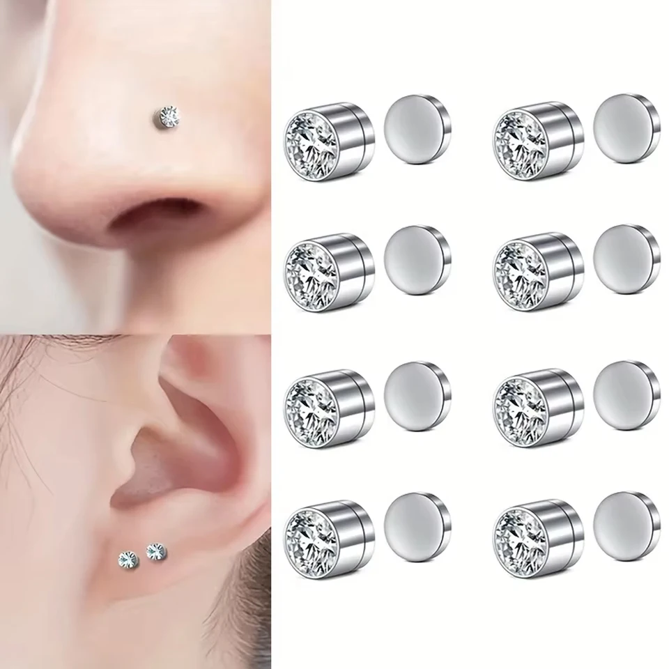 ZAKOL 1/8pcs Magnetic Faux Nose Studs Personalized Punk Style Fashion No Piercing Magnetic Ear Clip Unisex Jewelry 2