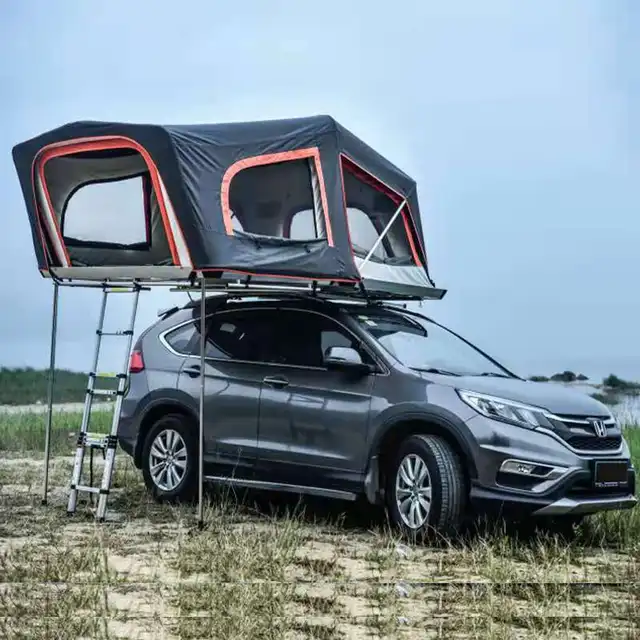 4 Persons Outdoor Camping Telescopic Ladder Large Durable Hard Shell Aluminum Car Roof Top Tent Soft Cover Rooftop Tent for Sale