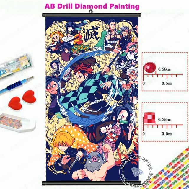 Mosaico de desenhos animados demon slayer, pintura com diamantes 5d  totalmente quadrados bordados, anime japonês diy em ponto cruz - AliExpress