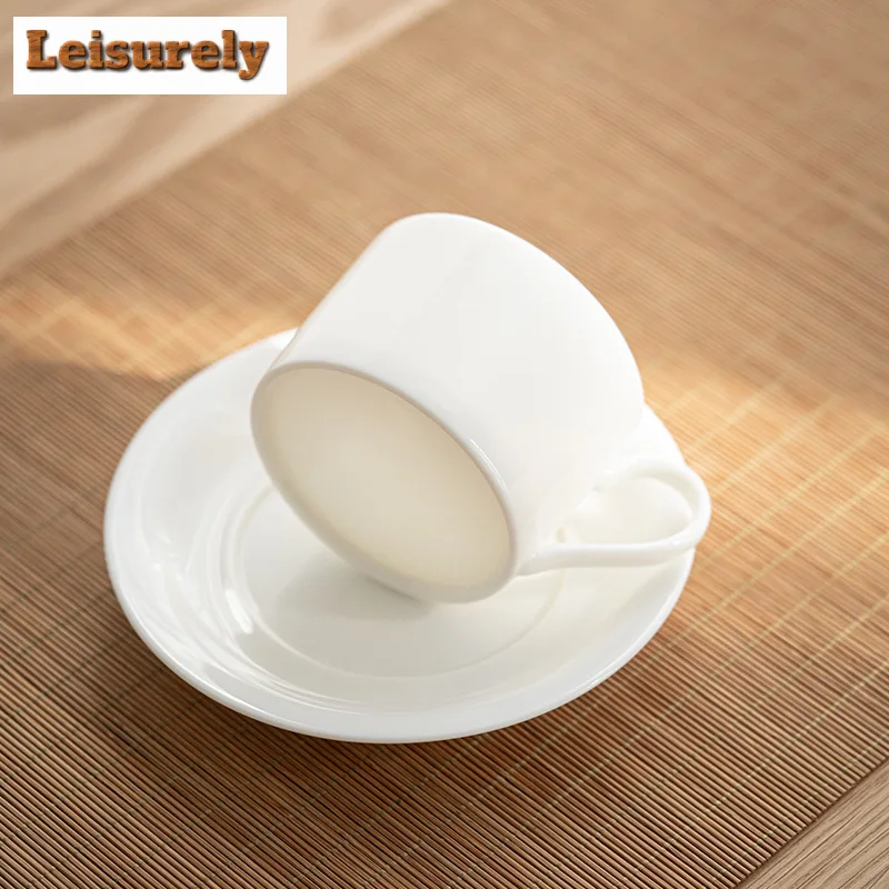 250ml Pure White Porcelain Coffee Cup Latte Cereal Mug Set Afternoon Tea Mug Saucer Cup Kit Couple Handgrip Cups Water Milk Cups