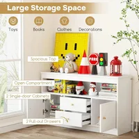 Toy Storage Organizer, Wooden Kids Bookshelf with 2 Drawers, 2 Cabinets & Open Shelf, Toy Organziers and Storage for Playroom 2