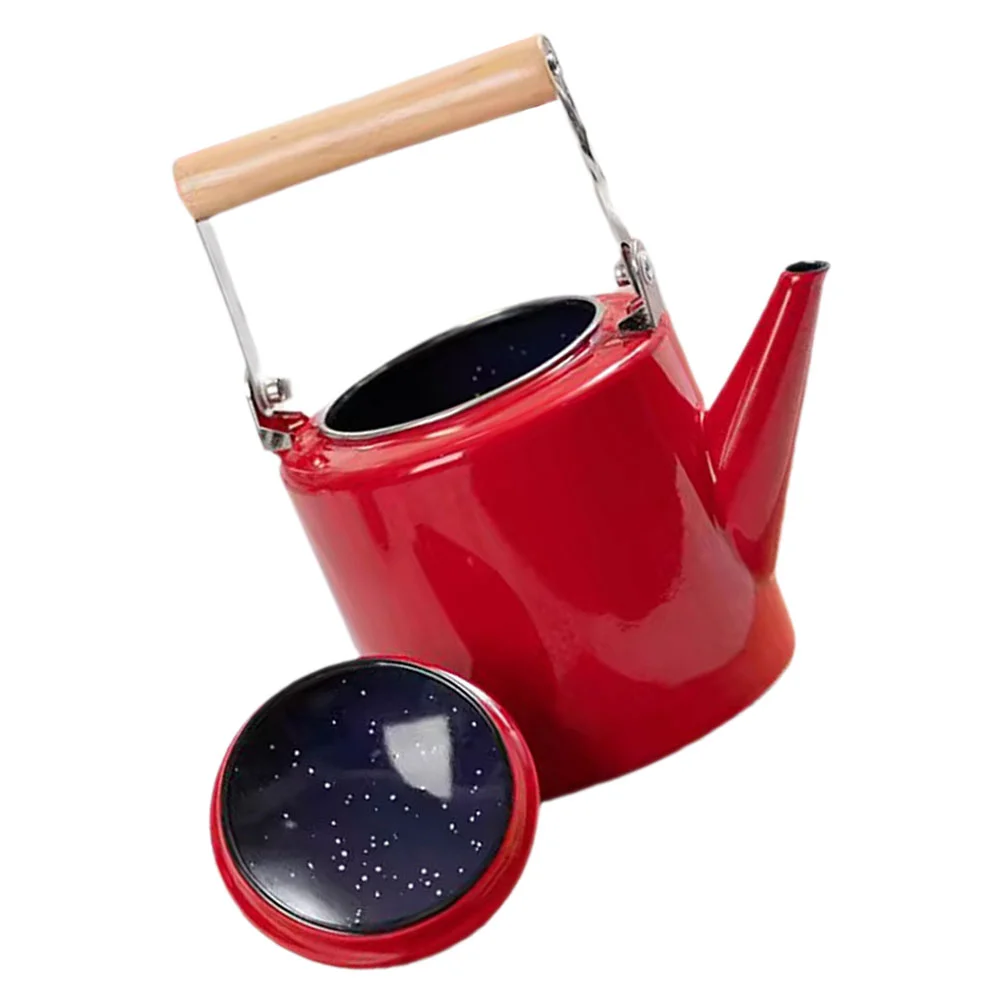 

Thicken Enamel Pot Camping Coffee Whistling Kettle Wooden Handle Enameled Teapot