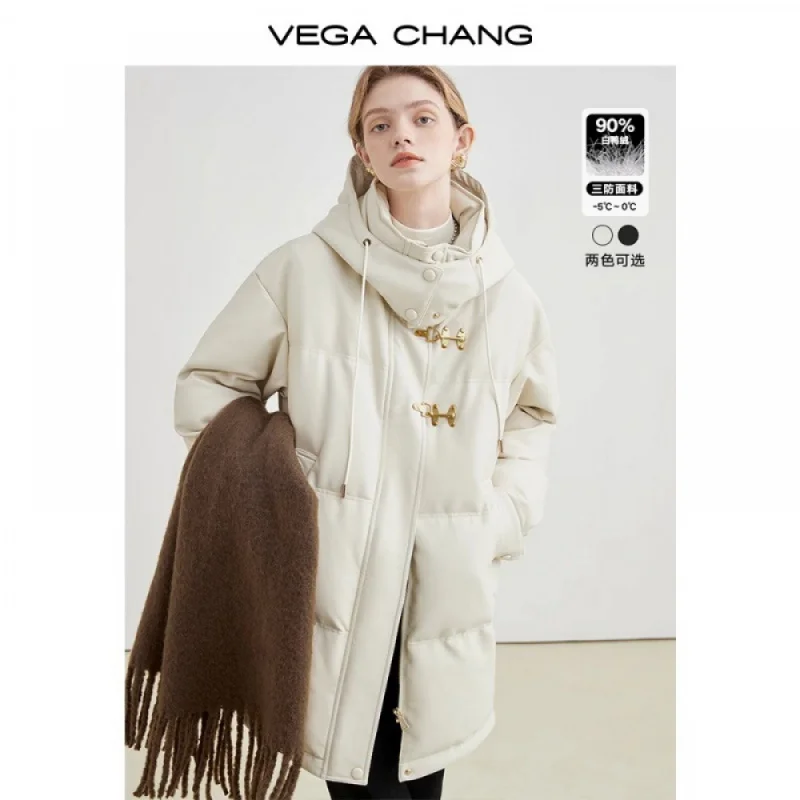 

Vega Changpu искусственная кожа Технология тройной защиты 90 белый утиный пух с капюшоном матовая кожа пуховик Женское пальто средней длины