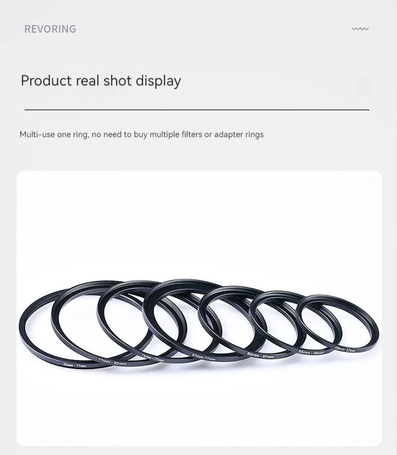 Description Picture 5 of item9pcs 18pcs Camera Lens Filter Step Up/Down Adapter Ring Set 37-82mm 82-37mm for All DSLR Camera Lens Mount Set Kit