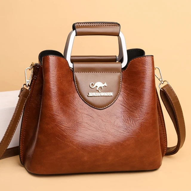 Layers branded tote bag oil skin leather luxury handbags purses women bags designer ladies shoulder