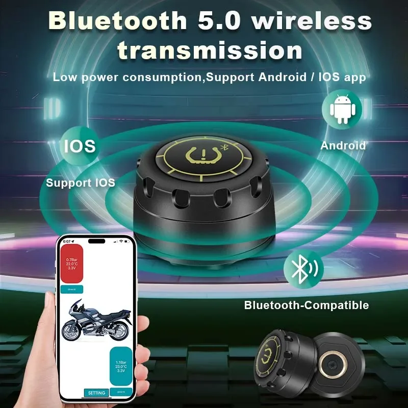 Car TPMS Tire Pressure Monitoring System Bluetooth 5.0 Mobile Phone Display Motorcycle Car Tyre Pressure Sensor for IOS Android