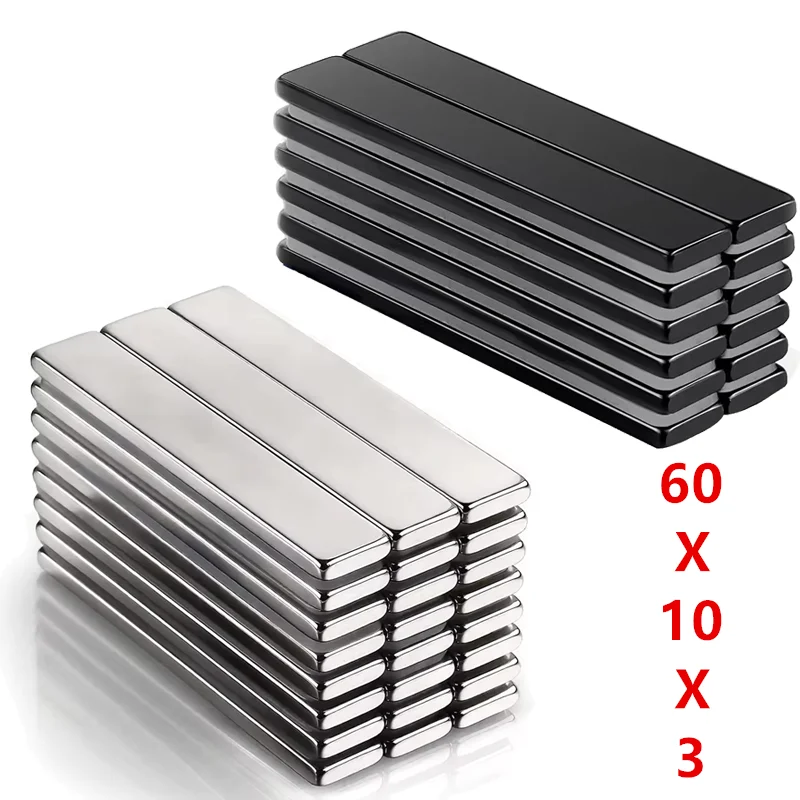 แม่เหล็กติดตู้เย็นทรงสี่เหลี่ยมผืนผ้าขนาด 60x10x3 มม. แม่เหล็กแรงสูง สีเงิน/ดำ สำหรับใช้ในครัว ติดรูปภาพ บันทึกข้อความ สำนักงาน โรงรถ 1