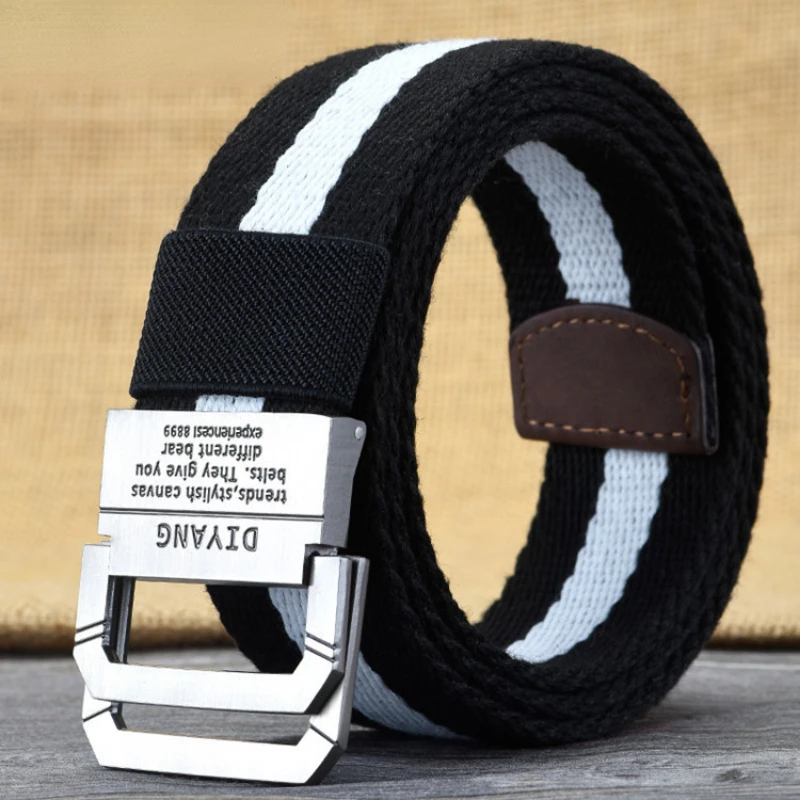 

3.8cm Fashion Youth Canvas Men's Belt Alloy Double Ring Buckle Wear-resistant Nylon Waistband Outdoor Belt for Men