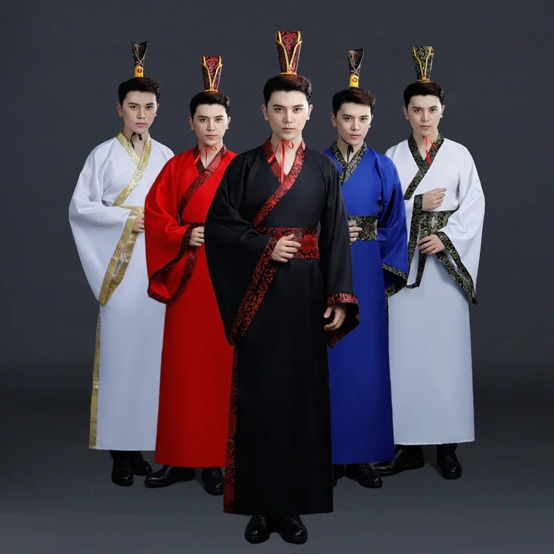 

Ancient Chinese Costume Men Traditional Chinese Dance Clothing for Women Long Sleeve Hanfu Satin Robe Dress Boy Qing Dynasty