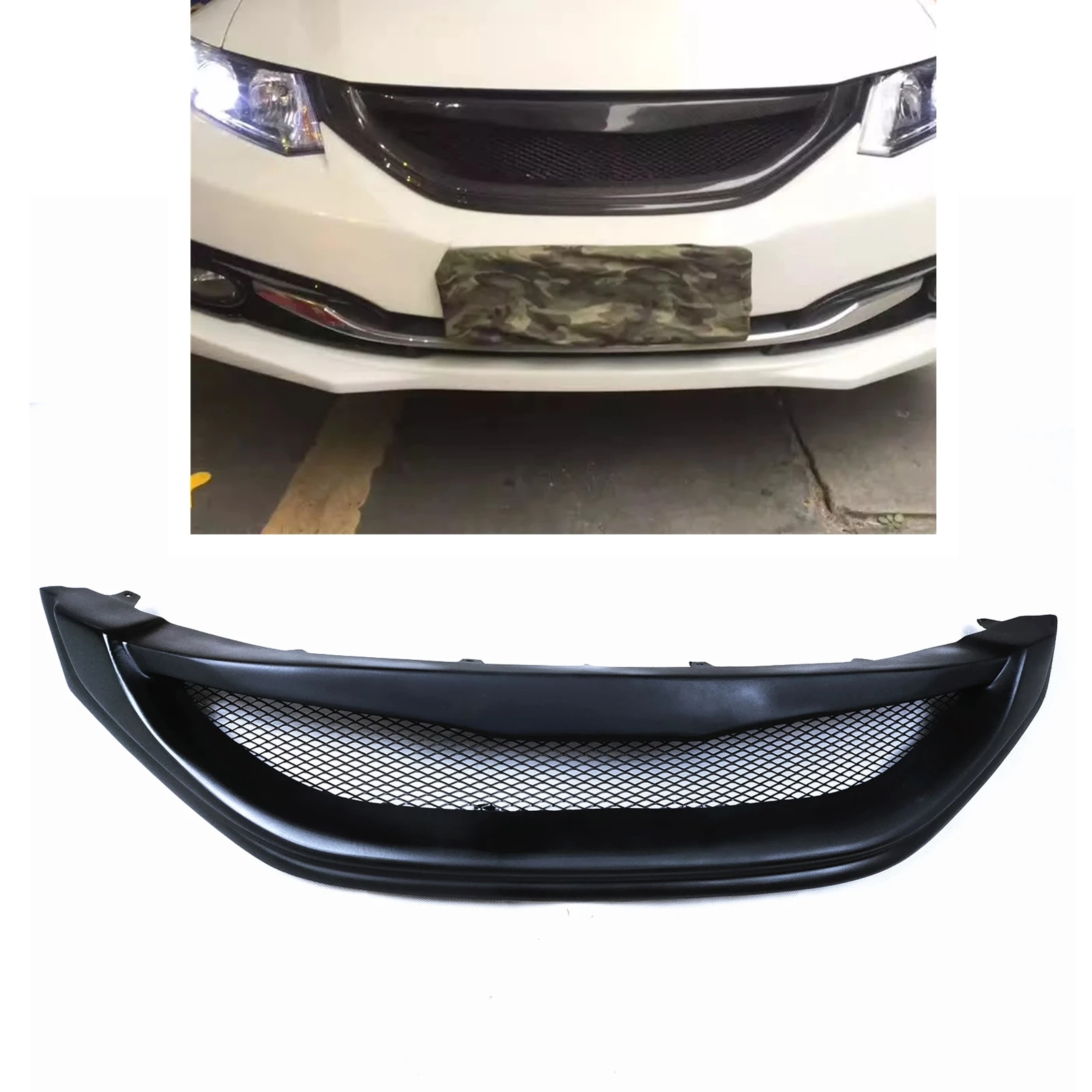 

Front Racing Grills Grille For Honda Civic 9.5 Sedan 2013 2014 2015 Fiberglass/Carbon Fiber Car Upper Bumper Hood Mesh Grid Kit