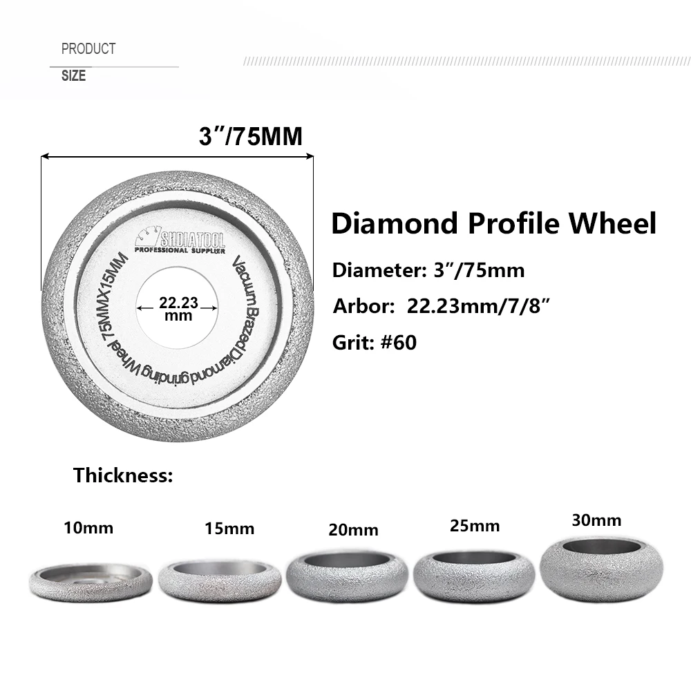 Sanding disc 1pc Diameter 75mm Vacuum Brazed Diamond Profile Grinding Wheel 10/15/20/25/30MM Diamond Disc Abrasive Grinding Wheels