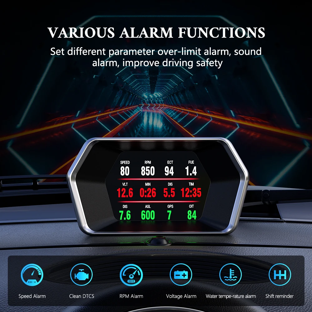 WYOBD P17 OBD2 HUD ÷ Ʈ ڵ  GPS ӵ  溸,   µ  RPM ڵ  ÷