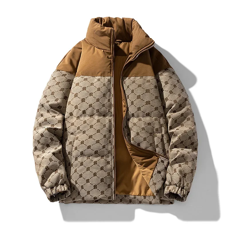 Contrast color high-end down jacket men's winter thickened trend splicing stand collar top 90 white duck insulation outfit