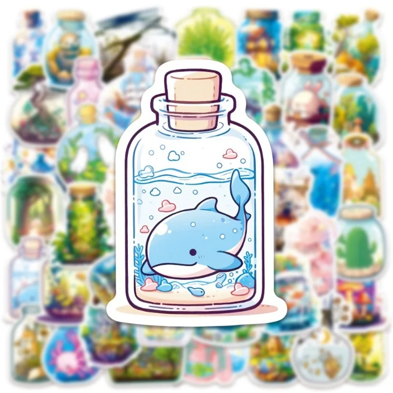 10/30/50PCS Aniaml in Bottle PVC Sticker Aesthetic Decoration Scrapbooking Sketchbook Korean Stationery School Supplies for Kids