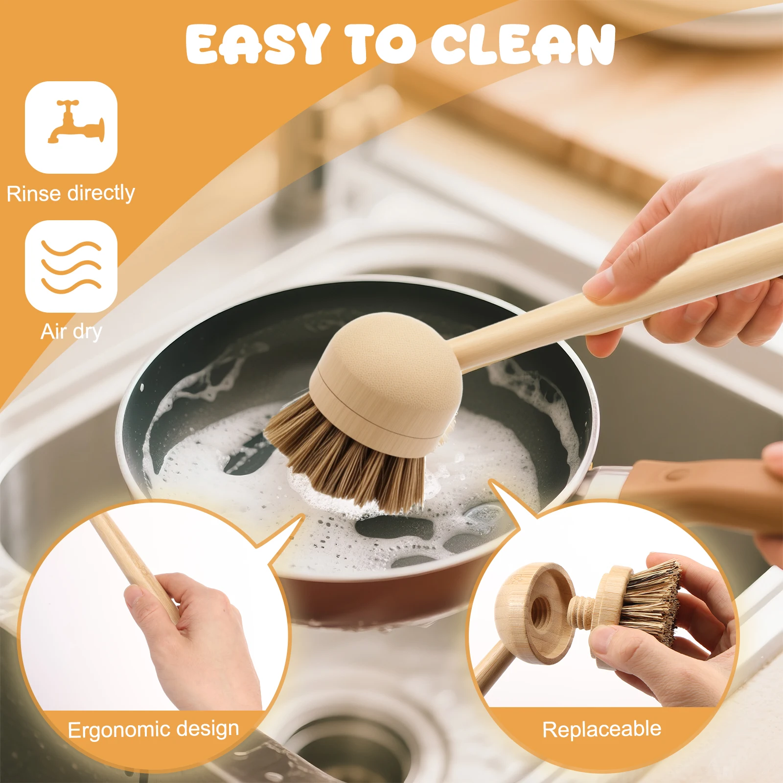 Eco-Friendly Bamboo Kitchen Dish Brush Set