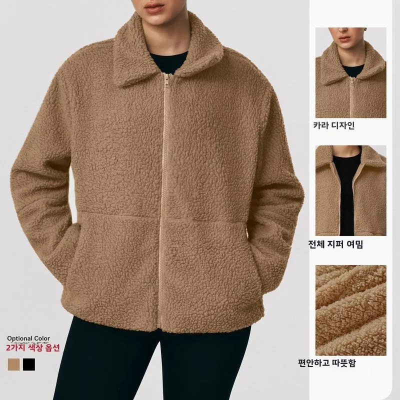 여성용 두꺼운 양털 캐주얼 재킷 야외 러닝 스포티 지퍼 클로저 긴 소매 따뜻한 아우터웨어 오픈 가디건 스웨트셔츠