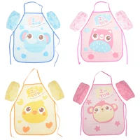 Cute Cartoon Children Apron Sleeves Chef Hat Pocket Set Kids Craft Art Kitchen Cooking Chef Suit Drink Food Baking Toys for 3-8Y 2