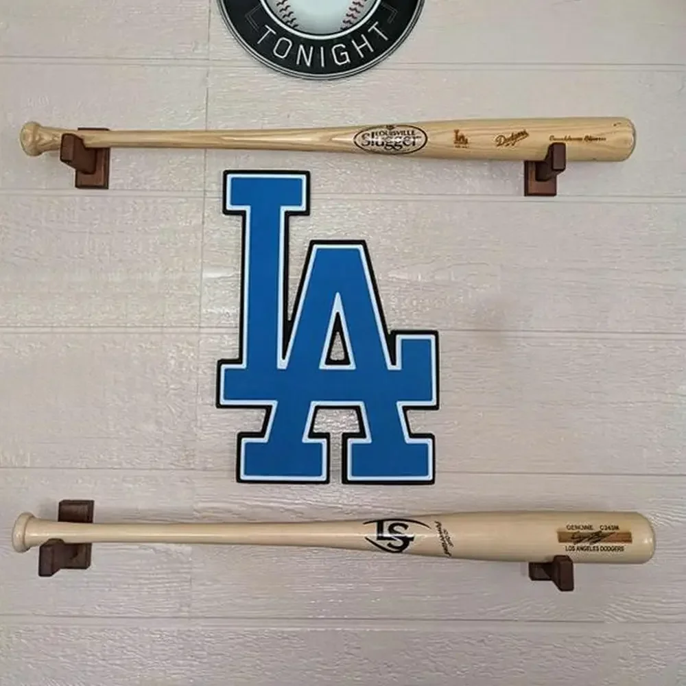 Baseball Softball Bat Rack Wood Felt Liner Wall Mount for Horizontal Display-Solid Ash Tree Hidden Screws Handmade Brown