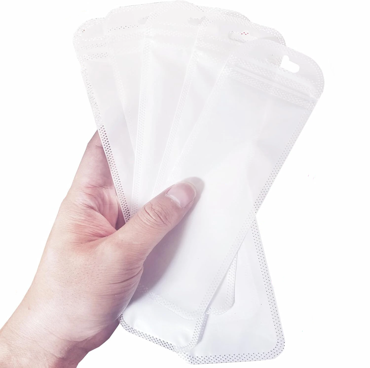 50 Stück weiße Plastiktüten, wiederverwendbar, mit Loch zum Aufhängen, Aufbewahrungsbeutel für Stifte, Schmuck, Verpackungszubehör, Zubehör für kleine Unternehmen – Detail 5