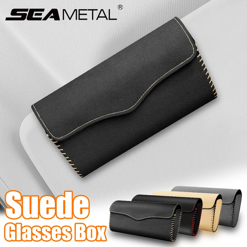 Suede Car Glasses Case Magnetic Sun Visor Holder