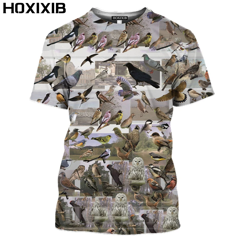 HOXIXIB Летняя мужская футболка топы в стиле Харадзюку с 3D принтом животных птиц