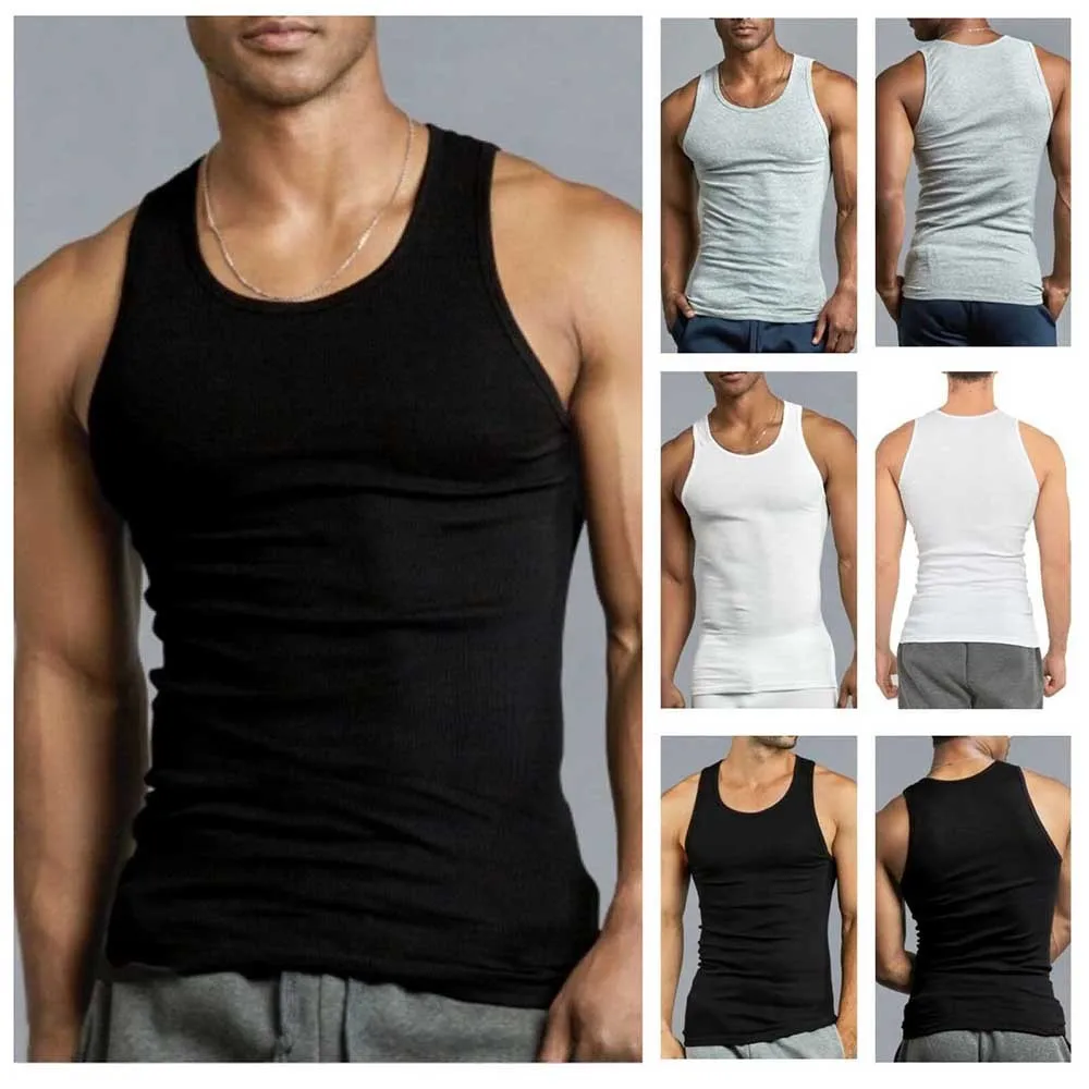 Men Tank Tops Undershirt Gym Workout Stringer Fitness TShirt Beater
