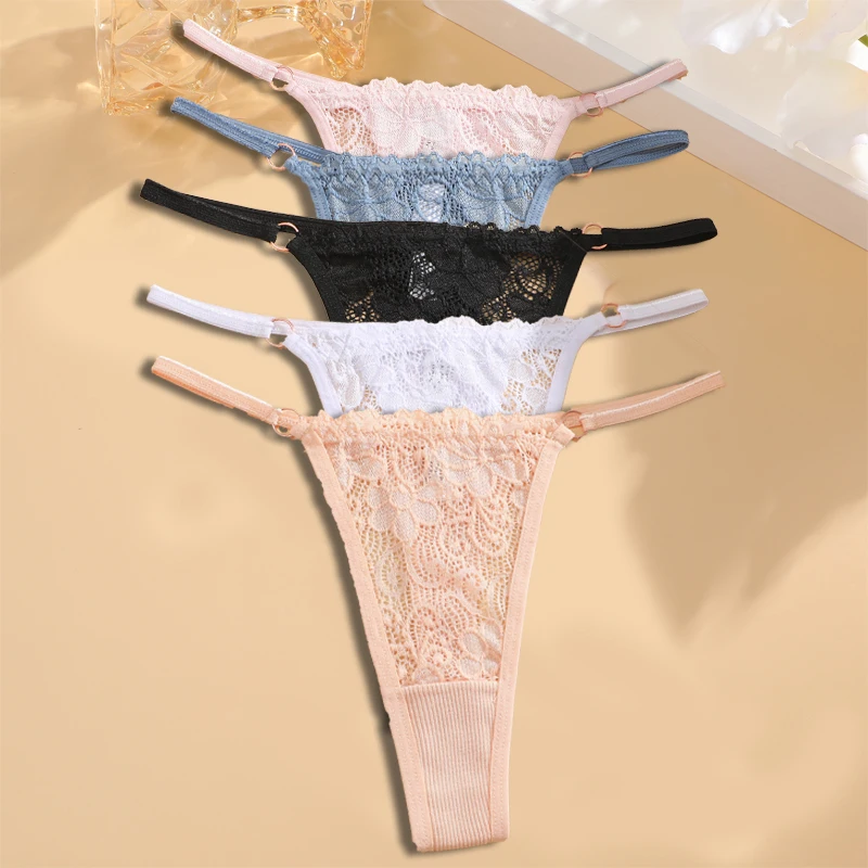 thumbnail image 1 of Ropa interior Floral de algodón para mujer, tangas de cintura con hebilla de Metal de tiro bajo, perspectiva Sexy, lencería transpirable, 5 piezas, 1 of 5