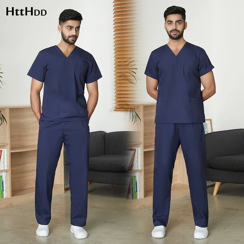 Anesthesiologist Surgical Gown Short Sleeve Scrub men's V-neck Pharmacy Suit Dentist Hospital Doctor Nurse Work Clothes Unisex medical uniform