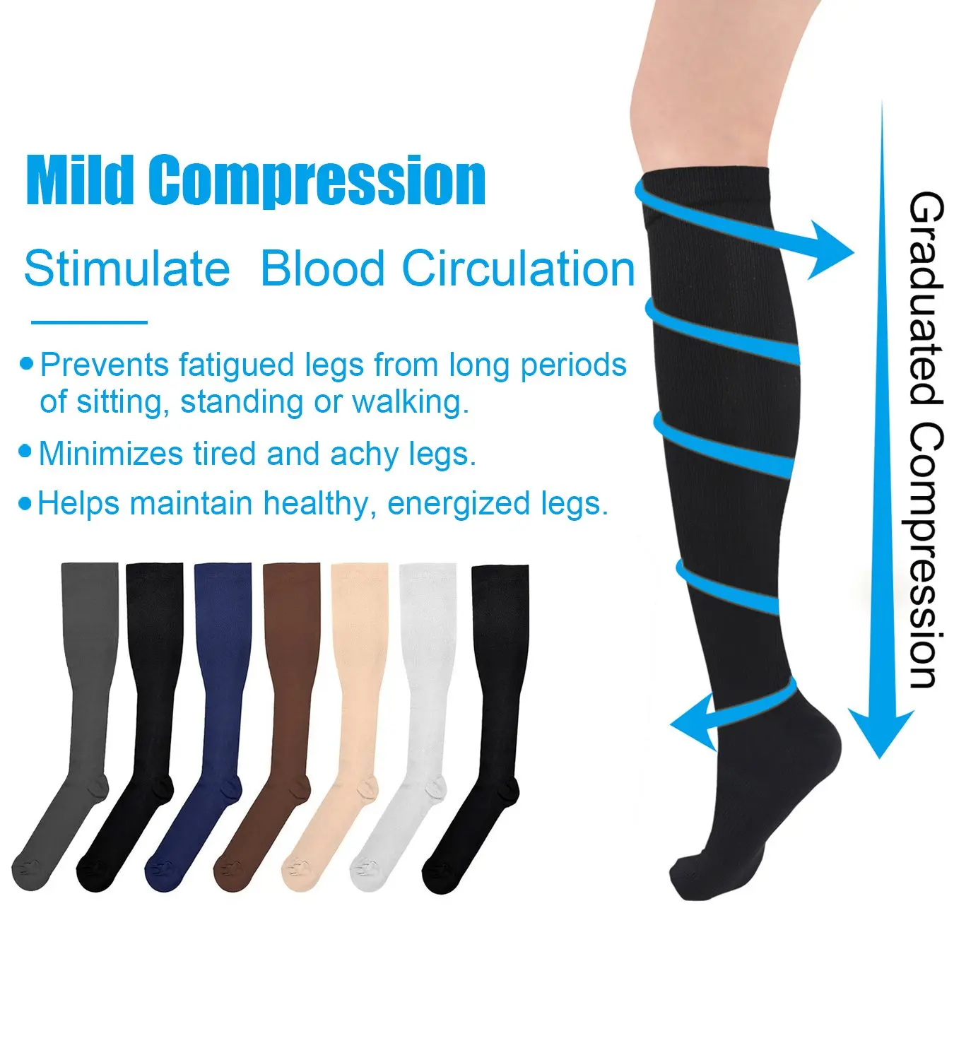 

Compression Socks Men Women Varicose Vein Knee High Leg Support Pregnant Edema Pain Relief Running Sports Stocking 20-30 MmHg