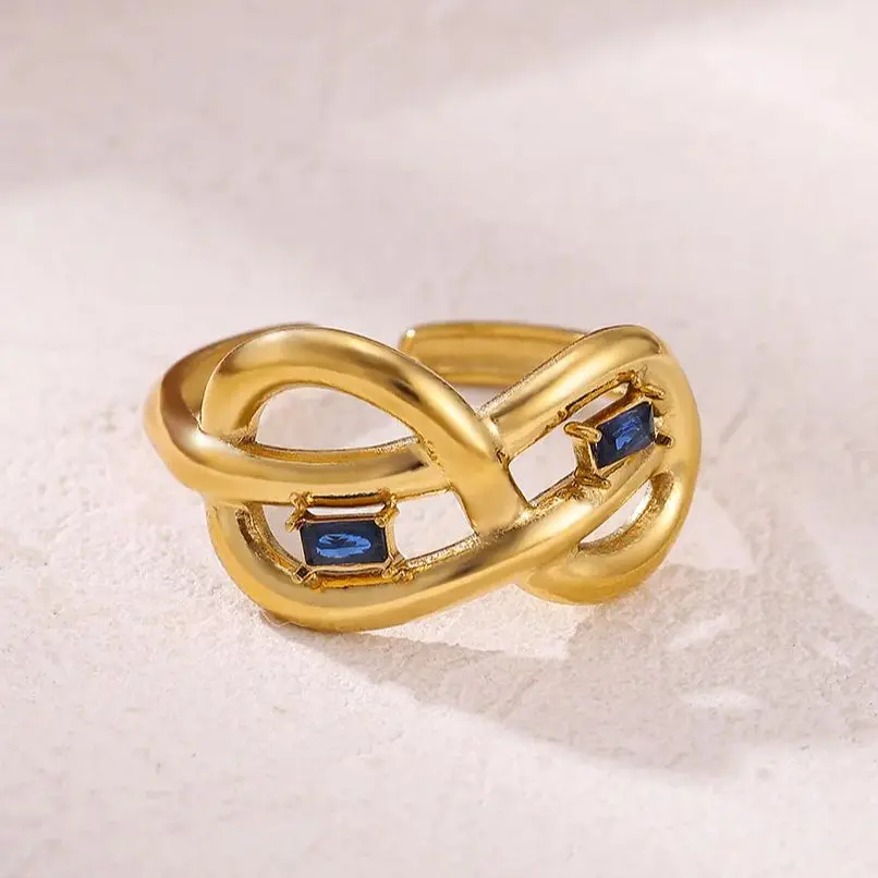 Zircon Infinity Rings 18K Gold Plated Stainless Steel Adjustable Ring for Women