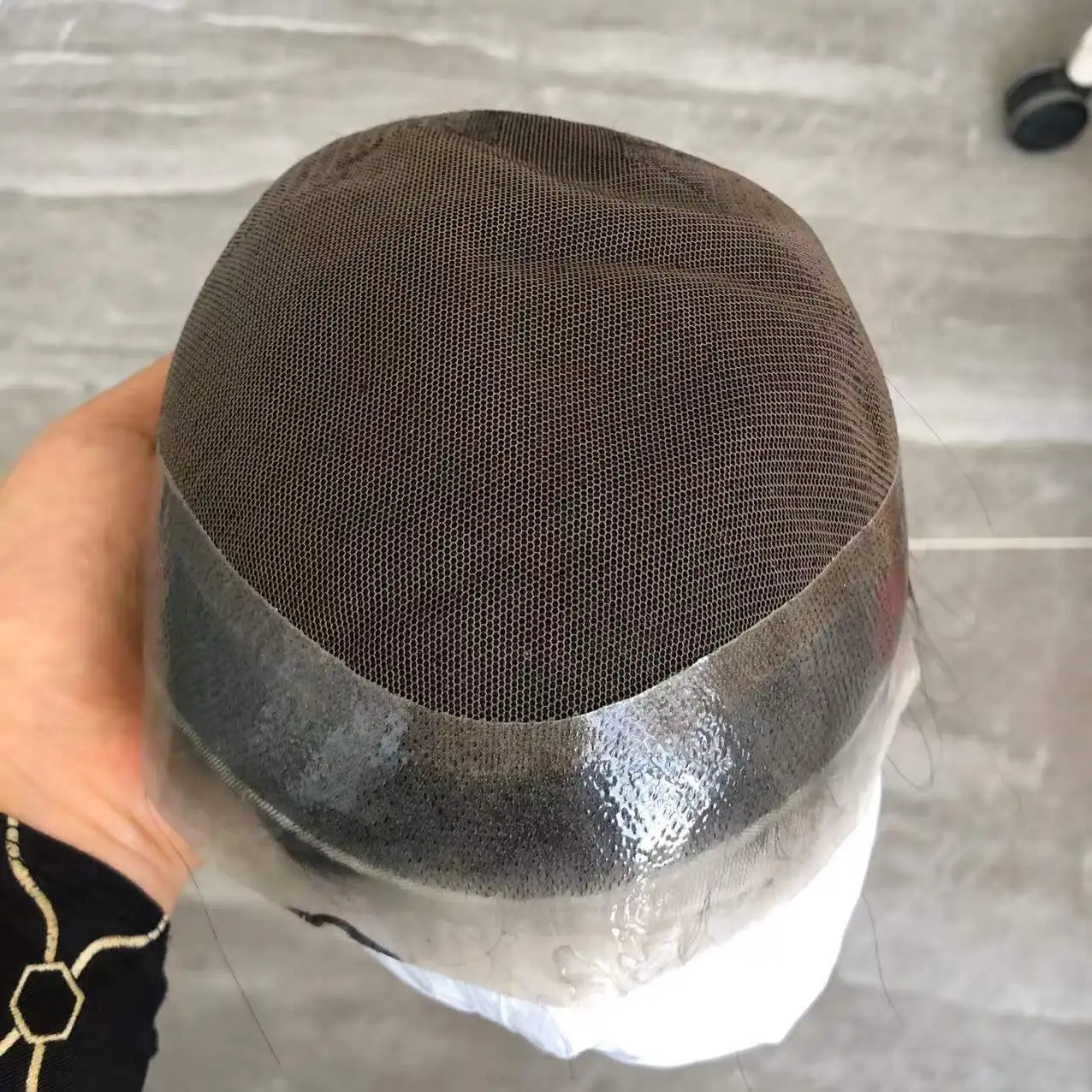 Human hair toupee Breathable lace Thin skin PU base Brown Hair replacement system Male Hair pieces 20mm Curly Men's Wig